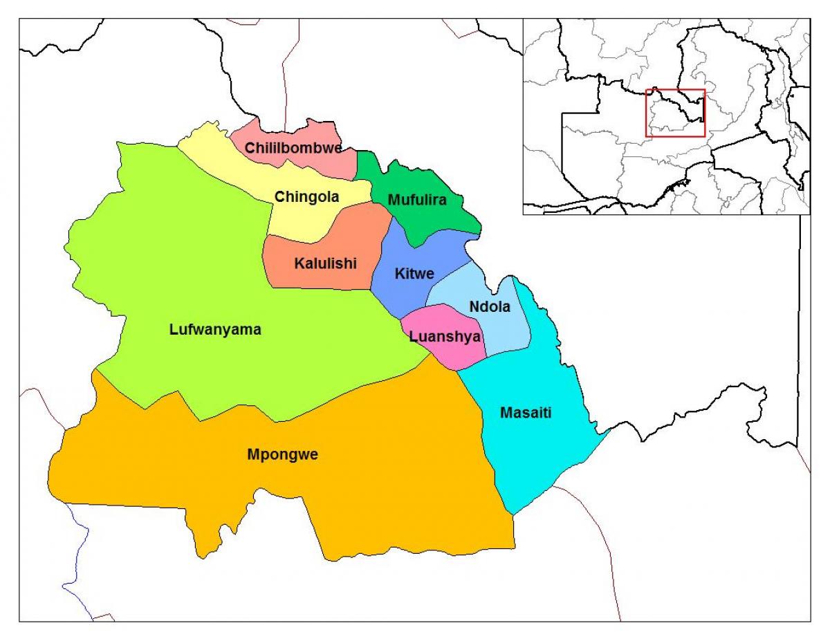 რუკა copperbelt პროვინციაში ზამბიის